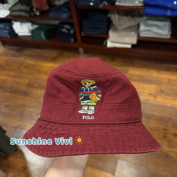 NEW Polo Ralph Lauren Polo Bear Twill Bucket Hat Cap Red L/XL - Picture 1 of 7